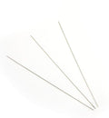 Pack of three extra thin long beading sewing needles, 10cm in length.