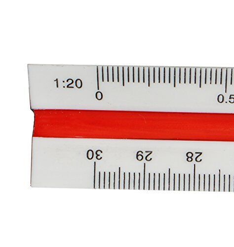 Triangular scale ruler with a pencil and paper background