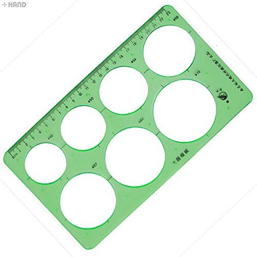 Plastic template stencil showing various circle sizes from 46-70mm.