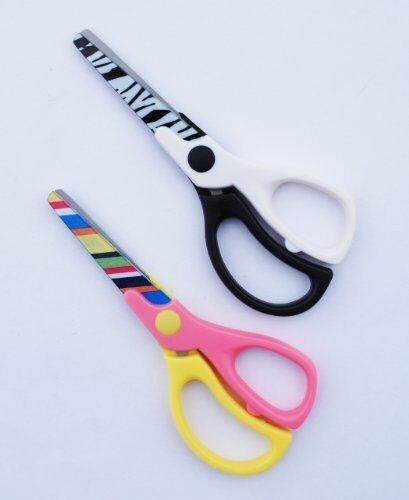 Pair of 5" fun pattern kids scissors with a blunt tip.