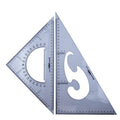 Set of 2 professional drawing graphic triangles with protractor and French curve.