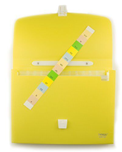 ® A4 Concertina Document Wallet Case with 12 Compartments and Colourful A-Z Divider Tabs - 33 cm x 25 cm - Yellow