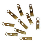 Pack of 10 gold small zip pulls with eyelet for sewing projects.