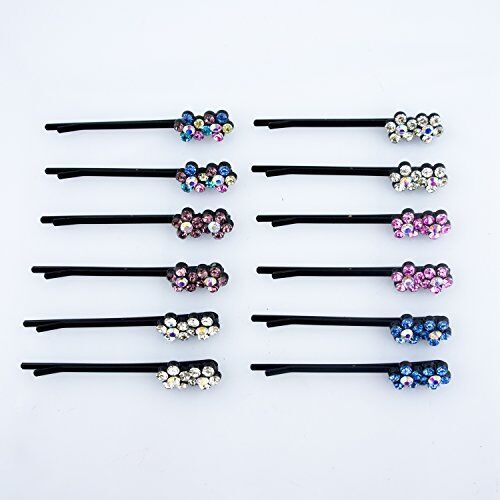 Stylish Double Flower Crystal Hairpin Barrettes - Pack of 2 Pairs