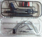 All components of the 7-piece geometry kit arranged neatly.