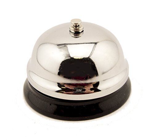 Nickel plated call bell on a black base, 65 mm x 60 mm size