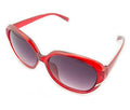 Large red frame ladies' sunglasses with silver detail.