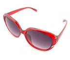Large red frame ladies' sunglasses with silver detail.