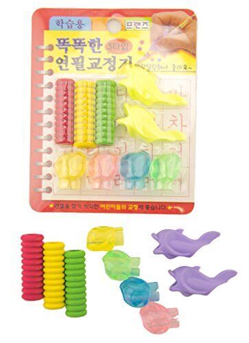 Easy to Hold Pen and Pencil Grips with Soft Rubberised Texture - 6 Cylindrical, 8 Knobbly and 4 Fish-Shaped Grips Included - Pack of 2