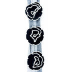 Knitted black and white edge decorative rosettes trim on net backing.