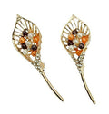 Gold tone leaf-shaped brooch with rhinestones, pack of 2.