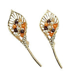 Gold tone leaf-shaped brooch with rhinestones, pack of 2.
