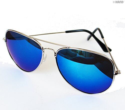 Two pairs of fashionable aviator pilot sunglasses with mirror lenses.