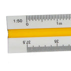 Side view of the plastic triangular scale ruler
