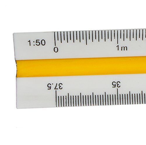 Side view of the plastic triangular scale ruler