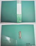 Three A4 metal clip files in assorted colours arranged neatly.