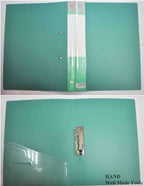 Three A4 metal clip files in assorted colours arranged neatly.