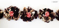 Close-up of decorative soft knitted flower net trim in vibrant colour