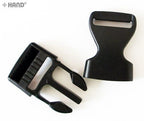 Different angles of black plastic quick release buckles