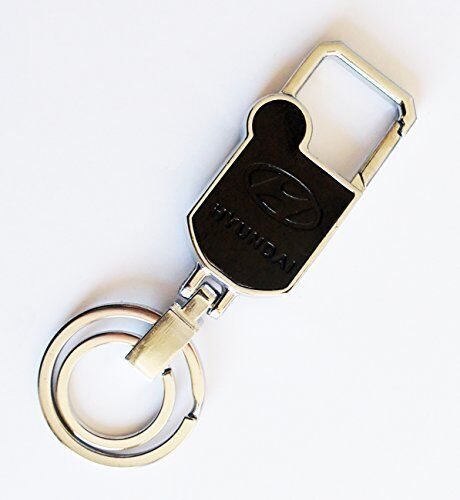 876 HYUNDAI Stylish Leather Double Loop, Torch and Compass Buckle Keyring (Black)