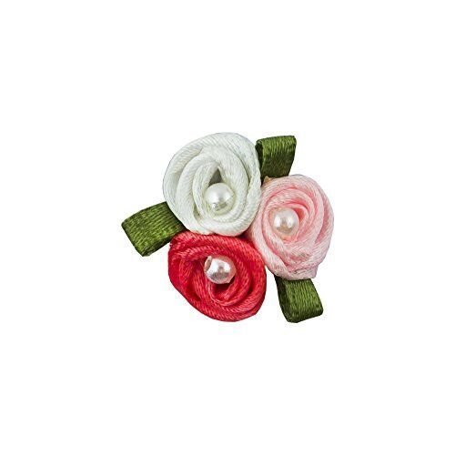Pretty 3 Pearls Red White Pink Ribbon Roses Trims for Clothing and Accessory Embellishment - Pack of 20
