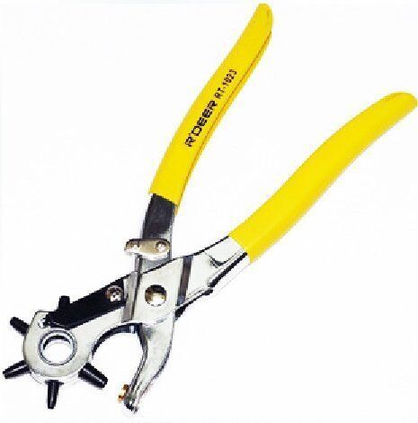 Revolving punch pliers showing multiple hole sizes