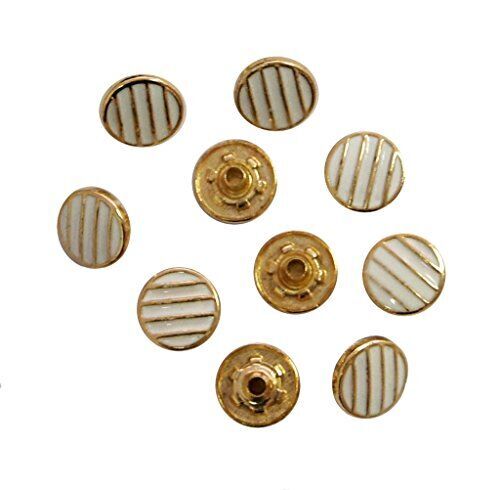 Pack of 10 sets of decorative gold and white striped press studs.
