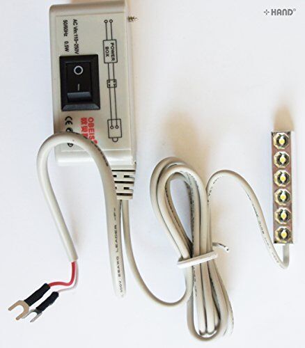 Close-up of the 6 LED lights on the sewing machine lamp.