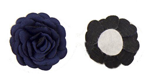 Deep blue flower trim displayed on a fabric background.