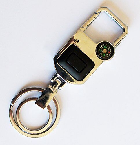 Keyring displayed on a wooden surface with tools