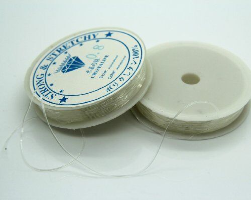 Different angles of clear stretchy craft thread rolls