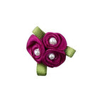 Pretty 3 Pearls Burgundy Ribbon Roses Trims for Clothing and Accessory Embellishment - Pack of 20