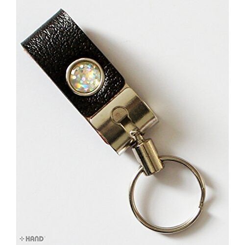 Two leather wide belt loop hook keyring buckles displayed together.