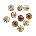 Pack of 10 decorative gold and white skull press studs