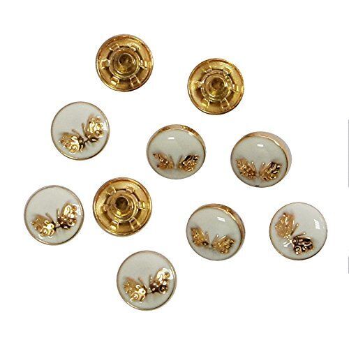 Pack of 10 sets of decorative gold and white press studs