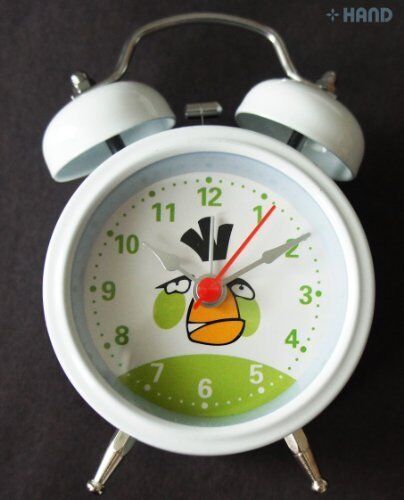 White Angry Birds twin bell metal alarm clock for kids.
