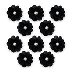 Close-up of a black beads flower trim with diamante detail.