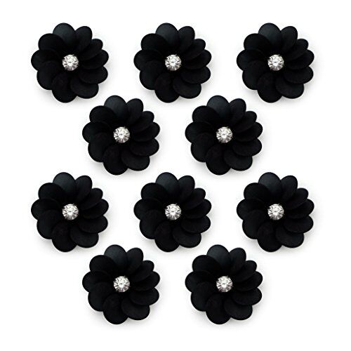 Close-up of a black beads flower trim with diamante detail.
