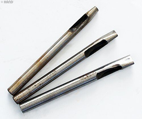 Three leather craft eylet hole punches in varying sizes.