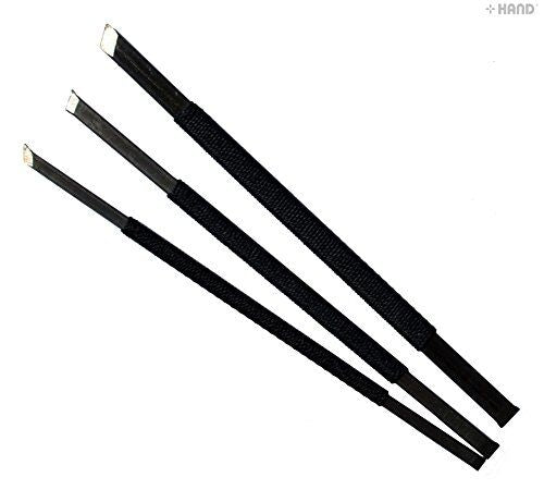Three assorted metal chisels for wood carving
