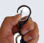 Side view of leather keyring showcasing triple loop design