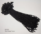 Multiple black nylon string round snap lock hang tags displayed