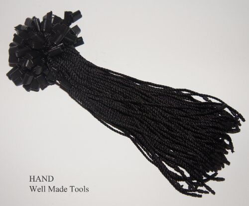 Black nylon string round snap lock hang tags in a pack
