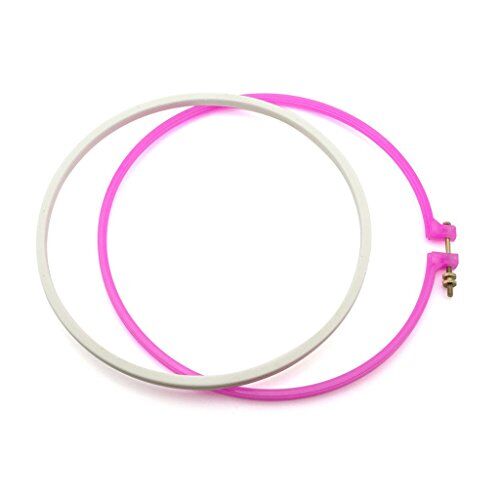 25cm pink plastic embroidery hoop on a white background