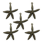 Starfish pendants arranged creatively with beads and threads.