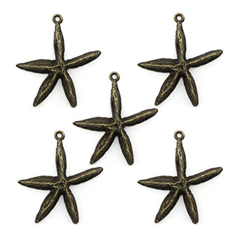 Bronze Colour Metal Starfish Pendants - for Necklaces, Jewellery, Clothing, Bags and Accessories - Pack of 5