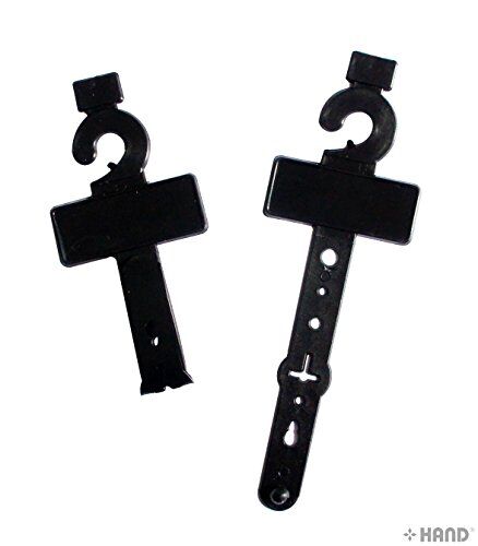 Close-up of a No.12 plastic black belt display hanger showing the hook design.