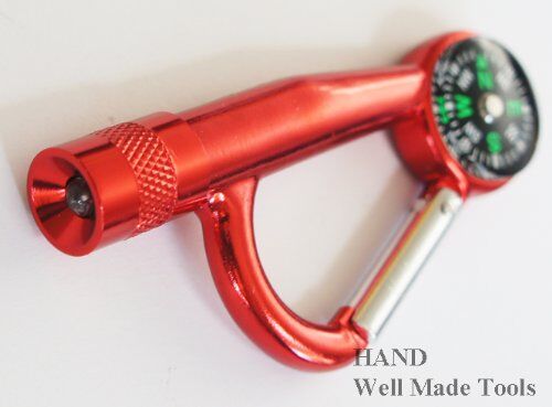 Compass feature on the carabiner hook with clear markings