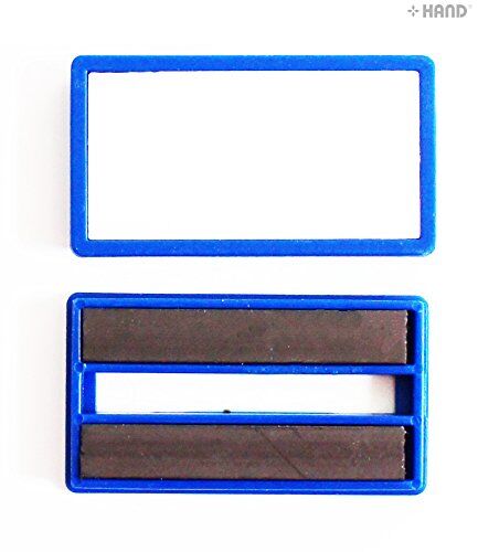 Display of magnetic badges arranged in a neat row