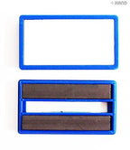 Display of magnetic badges arranged in a neat row